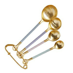 ゴールドトーンの金属計量スプーン-4個のパステルキッチン用品セット 47th and Main Gold Toned Metal Measuring Spoons - Pastel Kitchen Utensils Set of 4