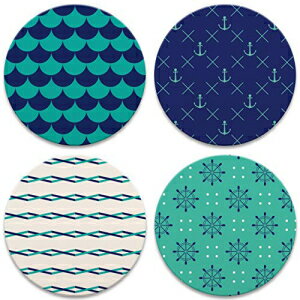 CoasterStone Nautical Patterns 4コースター、ワンサイズ、マルチカラーのセット CoasterStone Nautical Patterns Set of 4 Coasters, One Size, Multicolored