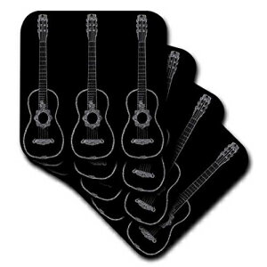 3dRose cst_35316_2 3ブラックとホワイトのギター-ソフトコースター、8本セット 3dRose cst_35316_2 3 Black and White Guitars on Black-Soft Coasters, Set of 8