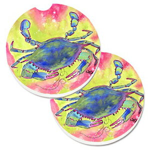 キャロラインの宝物8343CARCカニ2カップホルダーカーコースターセット、大型、マルチカラー Caroline's Treasures 8343CARC Crab Set of 2 Cup Holder Car Coasters, Large, multicolor