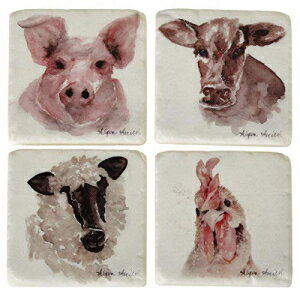 中西部CBKファームアニマルズピッグカウシープルースタードリンクコースター4樹脂セット Midwest-CBK Midwest CBK Farm Animals Pig Cow Sheep Rooster Drink Coasters Set of 4 Resin