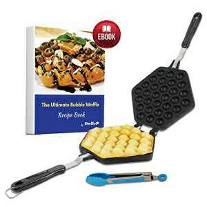 Vs̓dqubNƃgOStarBlueɂoubt[J[p-5ŃNXs[ȍ`X^C̗bt Bubble Waffle Maker Pan by StarBlue with FREE Recipe ebook and Tongs - Make Crispy Hong Kong Style Egg Waffl