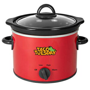 Taco Tuesday 2-Quart Fiesta Slow Cooker With Tempered Glass Lid, Cool-Touch Handles, Removable Round Ceramic Pot, Red