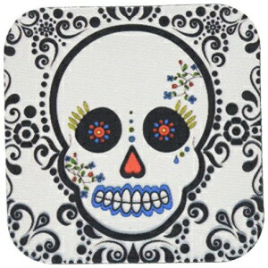 3dRose Janna Salak Designs Day of The Dead Skull Dia de Los Muertos Sugar SKU Coaster, Soft, Set of 4