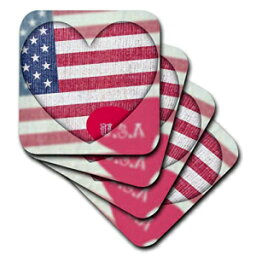 3dRose CST_30472_2 Heart Love USA Flag Art Patriotic 7月4日ソフトコースター（8個セット） 3dRose CST_30472_2 Heart Love USA Flag Art Patriotic 4th of July Soft Coasters (Set of 8)