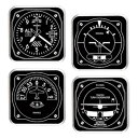 Trintec Aviation Black & White 4 Piece Acrylic Square Coasters Altimeter Altitude Gyro Artificial Horizon 2 Minute Turn Coordinator 1949-BW