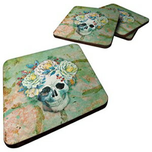 キャロラインの死んだ頭蓋骨の宝の日、花の泡コースターセット4、3.5、マルチカラー Caroline's Treasures Day of The Dead Skull with Flowers Foam Coaster Set of 4, 3.5, Multicolor