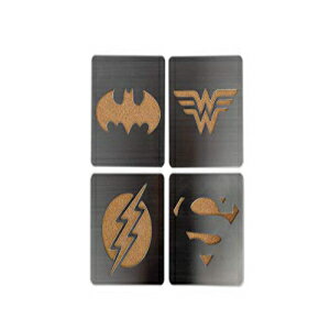 DC Comics Superhero Logo 4-Piece Coaster Set | Batman, Superman, Wonder Woman & The Flash Laser-Cut Justice League Logos - Sturdy, Unique Cork & Ceramic Design - Great Gift Idea Underground Toys DC Comics Superhero