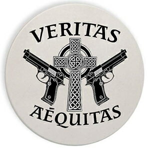 セラミックストーンコースターコースター4個セット-AequitasVeritas Saints Gun Celtic Cross Hat Shark Ceramic Stone Coaster Coasters Set of Four - Aequitas Veritas Saints Gun Celtic Cross