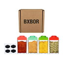 BXBOR4pbNXpCXW[-7IXXpCXRei-\gVF[J[pɊ܂܂Ă鍕xŊȒPɏ[Uł}`J[-{gȂ BXBOR 4-Pack Spice Jars - 7 oz Spice Containers - Multi-color Easy to Fill with Chalkboard Labels