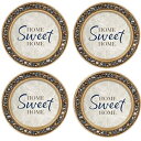 コテージガーデンホームスイートホームアンバーゴールドトーン4.5インチジュエルコースター4個セット Cottage Garden Home Sweet Home Amber Goldtone 4.5 Inch Jeweled Coaster Set of 4