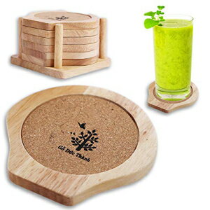 DMATSTORE Cork Coasters for Drinks Absorbent with Holder Wooden Coasters with Holder Set of 6 Pieces Wood Coaster for Drink Cup Coasters for Table Glass Coasters (Shell)