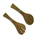 手彫りの木と骨のフラットハンドルサラダサーバーセット Things2Die4 Hand Carved Wood and Bone Flat Handle Salad Server Set