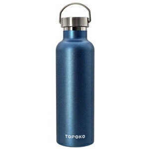 TOPOKO 25オンスステンレススチール真空断熱ウォーターボトル、飲み物を最大24時間冷たく、最大12時間温かく保ち、漏れ防止と防汗性。大容量スポーツボトル広口メタルリッド（ブルー） TOPOKO 25 oz Stainless Steel Vacuum Insulated Water Bottle, Keeps Drin