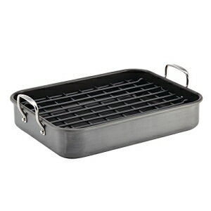 쥤쥤87657֥饤ĥϡ۶˻Υ󥹥ƥå/åդȥѥ-16x12졼 Rachael Ray 87657 Brights Hard Anodized Nonstick Roaster / Roasting Pan with Rack - 16 Inch x 12 Inch, Gray