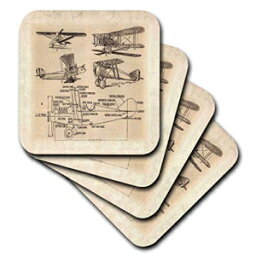 3dRose 1900S初期の飛行機のスケッチ-ソフトコースター、4個セット（CST_62138_1） 3dRose Early 1900S Sketch of Airplanes - Soft Coasters, Set of 4 (CST_62138_1)