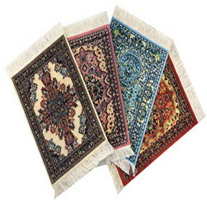 4つのラグテーブルコースターのセット| オリエンタルデザインファブリックカーペットドリンクマット（Mix-2） Inusitus Set of 4 Rug Table Coasters | Oriental Design Fabric Carpet Drink Mats (Mix-2)