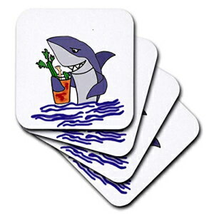 シャークのセット 3dRose Funny Shark Drinking Bloody Mary Drink - Soft Coasters, set of 4