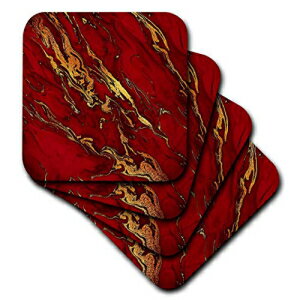 3dRoseラグジュアリーレッドゴールドジェムストーンマーブルグリッターメタリックフェイクプリントセラミックタイルコースター（4個セット） 3dRose Luxury Red Gold Gem Stone Marble Glitter Metallic Faux Print Ceramic Tile Coasters (Set of 4)