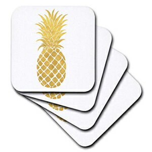 3dRose Picturing Gold Glitz Pineapple Soft Coasters (Set of 4), set-of-4-Soft