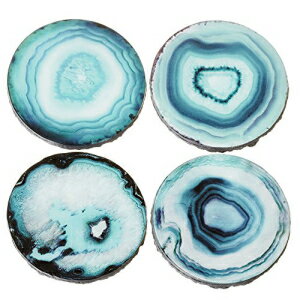 中西部CBKイミテーション瑪瑙ストーンコースター4個セット（ブルー） MIDWEST-CBK Set of 4 Midwest CBK Imitation Agate Stone Coasters (Blue)