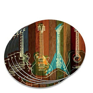 ギターエレクトリックアコースティックロックンロールウッドパネルノベルティコースターセット GRAPHICS & MORE Guitars Electric Acoustic Rock and Roll Wood Paneling Novelty Coaster Set