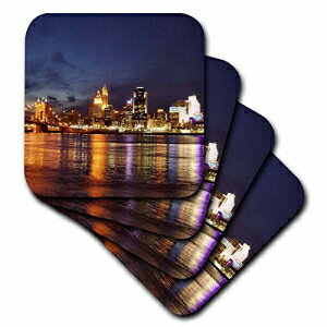 3dRose cst_61681_1̃VVieBXJCC-\tgR[X^[A4Zbg 3dRose cst_61681_1 Cincinnati Skyline at Night-Soft Coasters, Set of 4