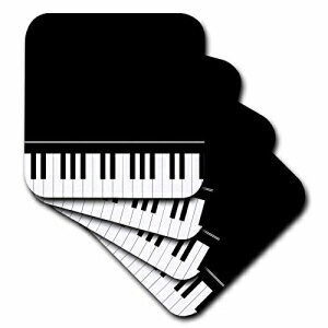 3dRose CST_112947_1ブラックピアノエッジ-ピアニストミュージカルプレーヤーとミュージシャンギフト用のベイビーグランドキーボードミュージックデザイン-ソフトコースター、4個セット 3dRose CST_112947_1 Black Piano Edge-Baby Grand Keyboard Music Design f