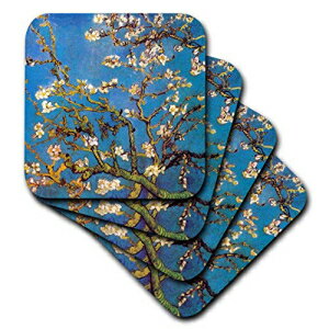3dRose CST_155639_2ヴィンセント・ヴァン・ゴッホによるアーモンドの花1890年マスターによる有名な美術ブルーソフトコースターの白い花の枝（8個セット） 3dRose CST_155639_2 Almond Blossoms by Vincent Van Gogh 1890 Famous Fine Art by Masters White