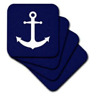 3dRose cst_165798_2lCr[u[ƃzCg̍qCAJ[fUC-\tgR[X^[A8Zbg 3dRose cst_165798_2 Navy Blue and White Nautical Anchor Design-Soft Coasters, Set of 8