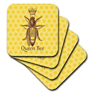 3dRose Stately Queen Bee with Royal Crown Over Yellow Honeycomb-Soft Coasters, Set of 8 (CST_219442_2), Multicolor