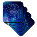 鮮やかなブルーギャラクシーの背景に3dRoseSacred Circles Flower Geometry 8つのソフトコースターのセット 3dRose Sacred Circles Flower Geometry On A Brilliant Blue Galaxy Background, set of 8 Soft Coasters