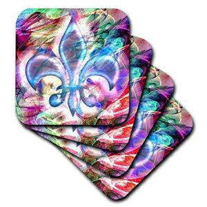 3dRose Fleur De Lis抽象アート-セラミックタイルコースター、4個セット（cst_104701_3） 3dRose Fleur De Lis Abstract Art - Ceramic Tile Coasters, set of 4 (cst_104701_3)