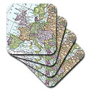 西ヨーロッパの3dRoseヴィンテージヨーロッパ地図-イギリス英国フランススペインイタリアなど-レトロな地理旅行-ソフトコースター、4個セット（CST_112938_1） 3dRose Vintage European Map of Western Europe - Britain UK France Spain Italy Etc - Retro