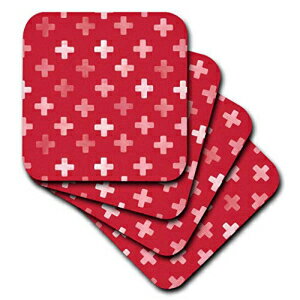 3dRose CST_184988_2レッドスイスクロスパターンテクスチャードプラスデザインプラスクロスソフトコースター（8個セット） 3dRose CST_184988_2 Red Swiss Cross Pattern Textured Plus Design Pluses Crosses Soft Coasters (Set of 8)