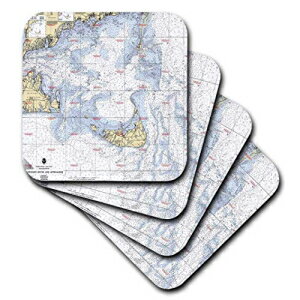 3dRose CST_204887_3ナンタケット島のセラミックタイルコースターの海図の印刷（4個セット） 3dRose CST_204887_3 Print of Nautical Chart of Nantucket Island Ceramic Tile Coasters (Set of 4)