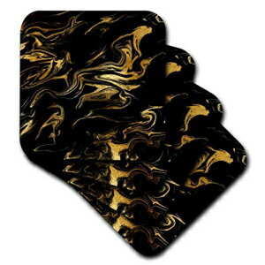 ブラックマーブルアゲートジェムストーンセラミックタイルコースターのシックなトレンディなゴールドグリッター静脈の3dRose画像（8個セット） 3dRose Image of Chic Trendy Gold Glitter Veins on Black Marble Agate Gemstone Ceramic Tile Coasters (Se