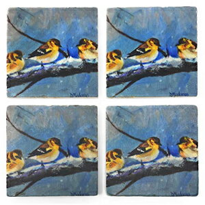 スノーマーブルコースターのStudioVertu Sparrows 4個セット Studio Vertu Sparrows in Snow Marble Coasters, Set of 4
