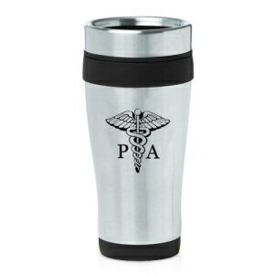 16オンス絶縁ステンレススチールトラベルマグPA医師アシスタントカドゥケウス（ブラック） MIP 16oz Insulated Stainless Steel Travel Mug PA Physician Assistant Caduceus (Black)