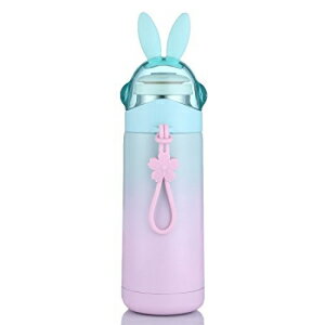 ガールズトラベルマグ かわいいバニータンブラー断熱ボトル 赤ちゃんのお湯用の漏れ防止魔法瓶12オンス（シアン） oneisall Girls Travel Mug,Cute Bunny Tumbler Insulation Bottle,Leak-proof Vacuum Flask For Baby Hot Water 12 Ounce (Cyan)