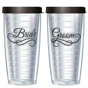 NA16IX̓dǃgx^u[}OɁAubÑC[W[VbvbhVOl`[^u[̉ԉłƉԖ̃GuB2Zbg FREEHEART Signature Tumblers Bride and Groom Emblem on Clear 16 Ounce Double-Walled Travel Tumble