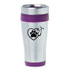 16オンス絶縁ステンレススチールトラベルマグハートステソスコープ獣医技術獣医（紫） MIP 16oz Insulated Stainless Steel Travel Mug Heart Stethoscope Vet Tech Veterinarian (Purple)