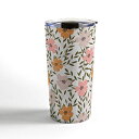 Society6 Emanuela Carratoni 70年代フローラルテーマトラベルマグ 20オンス ピンク Society6 Emanuela Carratoni 70s Floral Theme Travel Mug, 20oz, Pink