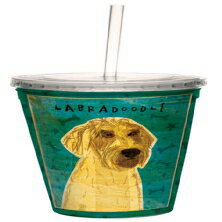 Tree-Free Greetings Yellow Labradoodle by John W. Golden Artful Traveler Double-Walled Cool Cup with Reusable Straw, 16-Ounce