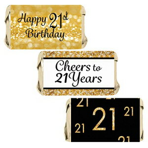 21Фѡƥߥ˥ǥСåѡ-֥åȥ-45Υƥå DISTINCTIVS 21st Birthday Party Mini Candy Bar Wrappers - Black and Gold - 45 Stickers