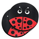 CARIBOUR[X^[ARed LadyBugfUCz܃Eht@ubNtFglIvJ[R[X^[hNpi2.87C`jA2Zbg CARIBOU Coasters, Red LadyBug Design Absorbent ROUND Fabric Felt Neoprene Car Coasters for Drinks (2.87