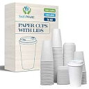 SafeWare Disposable Coffee Cups with Lids 16 oz (100 Set) - To Go Coffee Cups, Hot Beverages Expresso Tea Coffee Latte Hot Chocolate - Poly- Coated with Rolled Edge