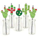 Big Dot of Happiness Merry Cactus - ペーパーストローデコレーション - クリスマスサボテンパーティーストライプ装飾ストロー - 24 個セット Big Dot of Happiness Merry Cactus - Paper Straw Decor - Christmas Cactus Party Striped Decora