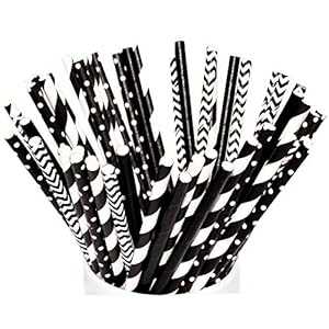 ArtPaperWonders Black Paper Straws 150 Pieces Wedding Birthday Decorat...