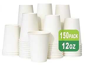 CantaGreen 150 Count 12 OZ Heavy-duty Paper Coffee Cups, White Disposa...